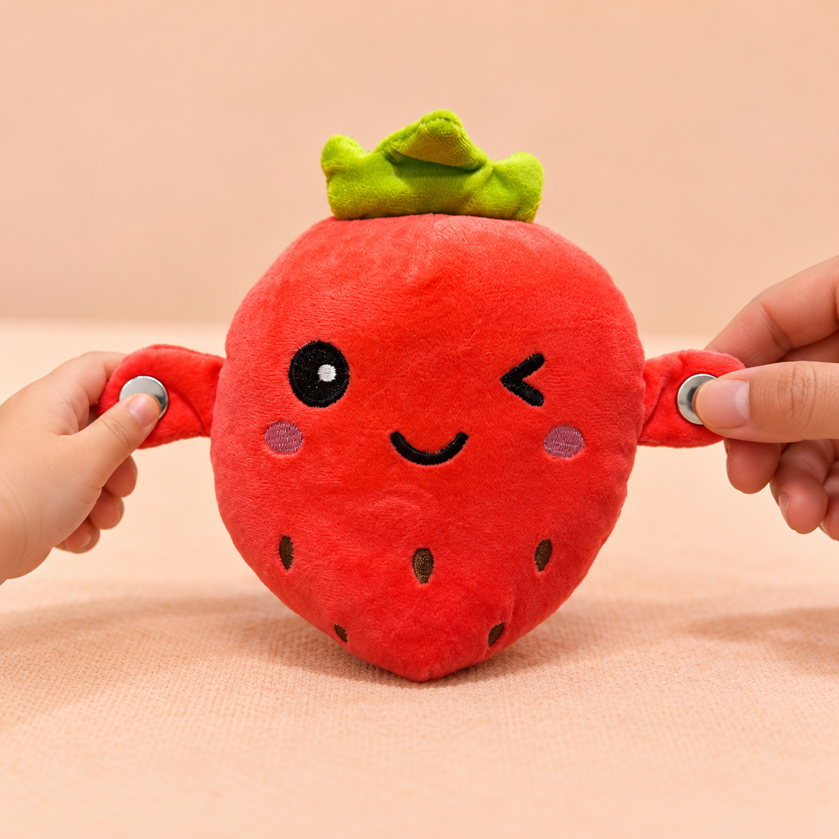 Strawberry Beat Buddy touch sensors demonstrated by two hands