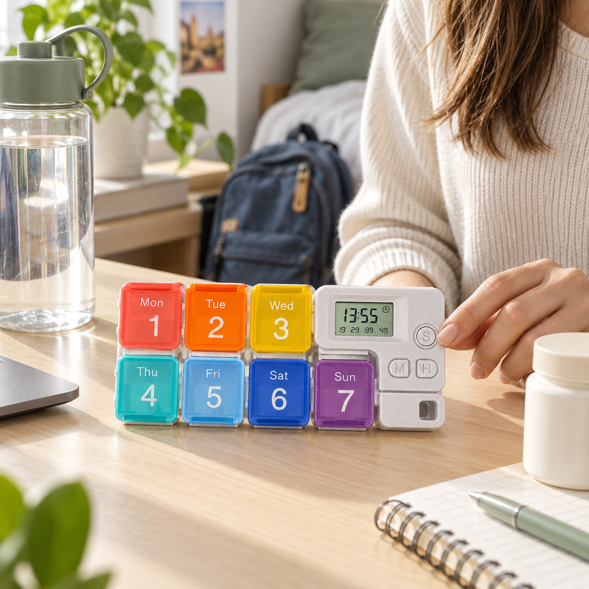 Young adult using SmartDose for a supplement routine